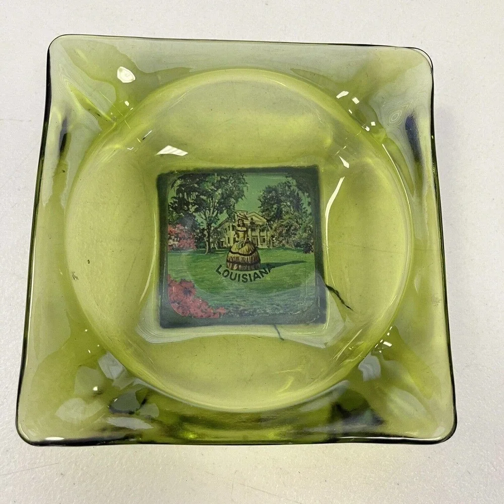 Vintage Green Louisiana Ashtray Antebellum Southern Belle Plantation